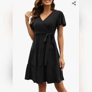 NWT Navins black v neck dress with tie waist.